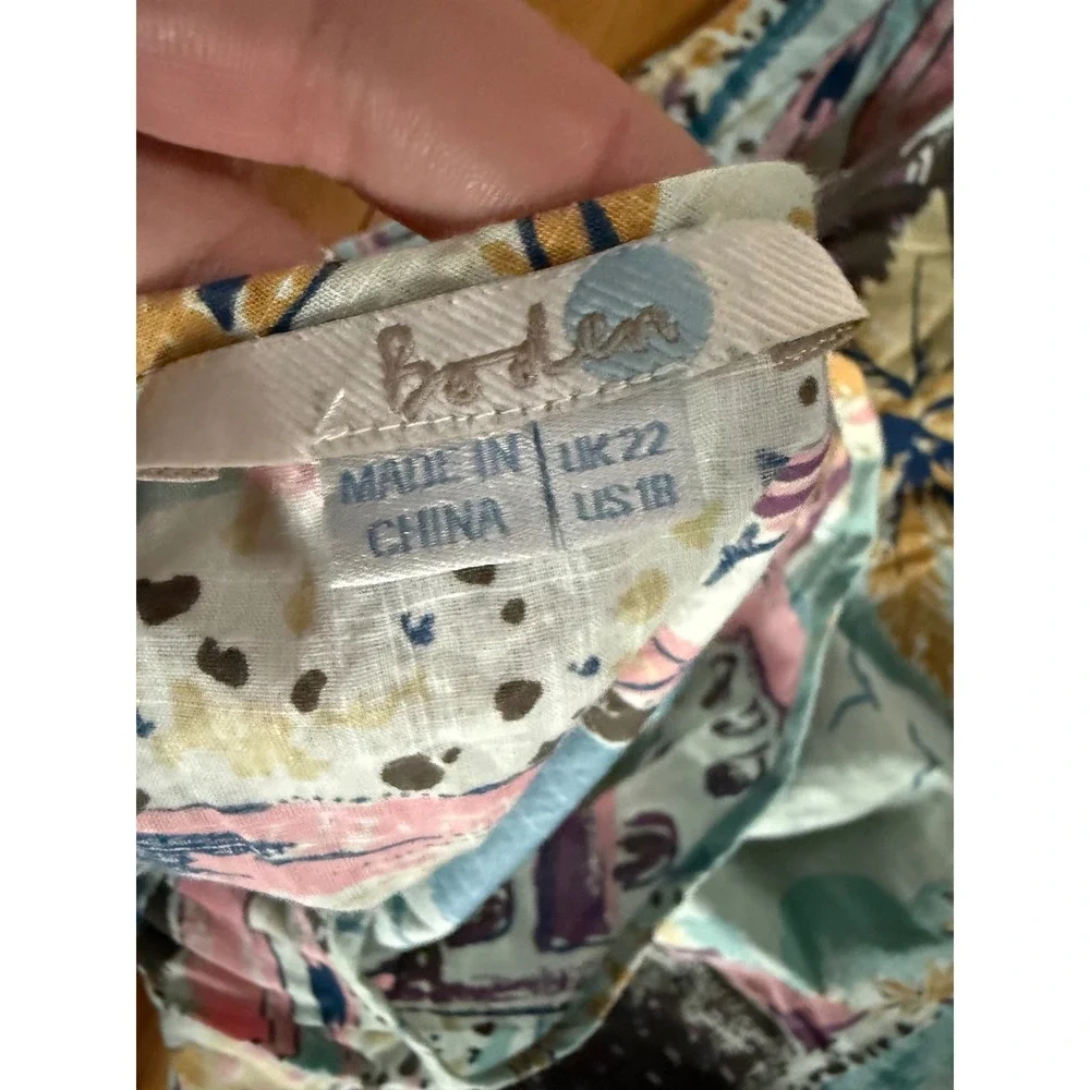Boden Women Tropical Coastal Print Cotton 2 Piece Set Top Skirt Blue US 18
